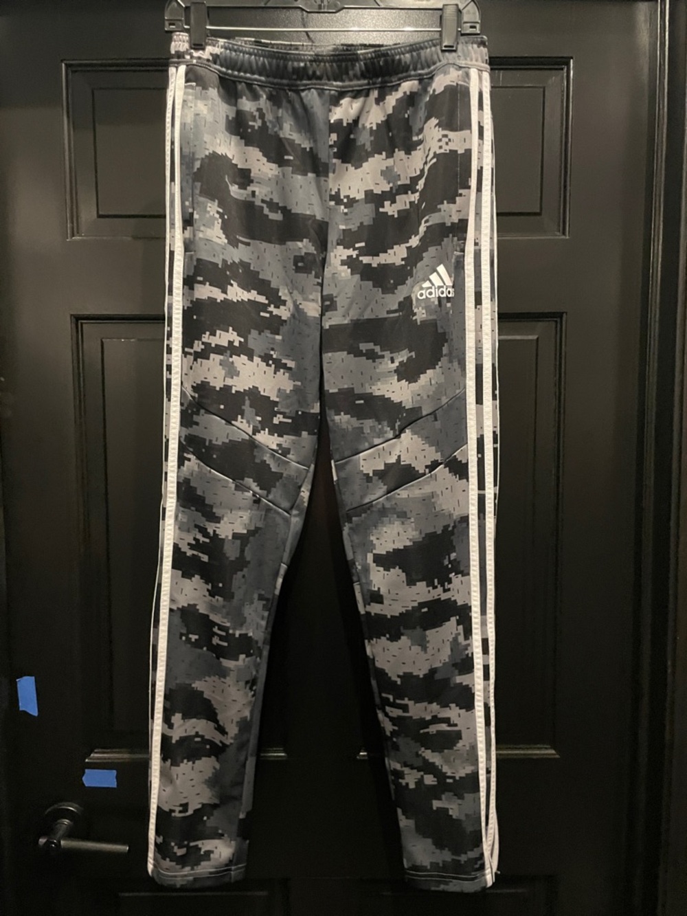 adidas Men's Black & Gray Camo Joggers with White Stripes